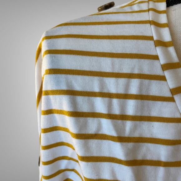 Women’s V-Neck Sweatshirt Yellow/White Stripes Size S - Picture 2 of 12